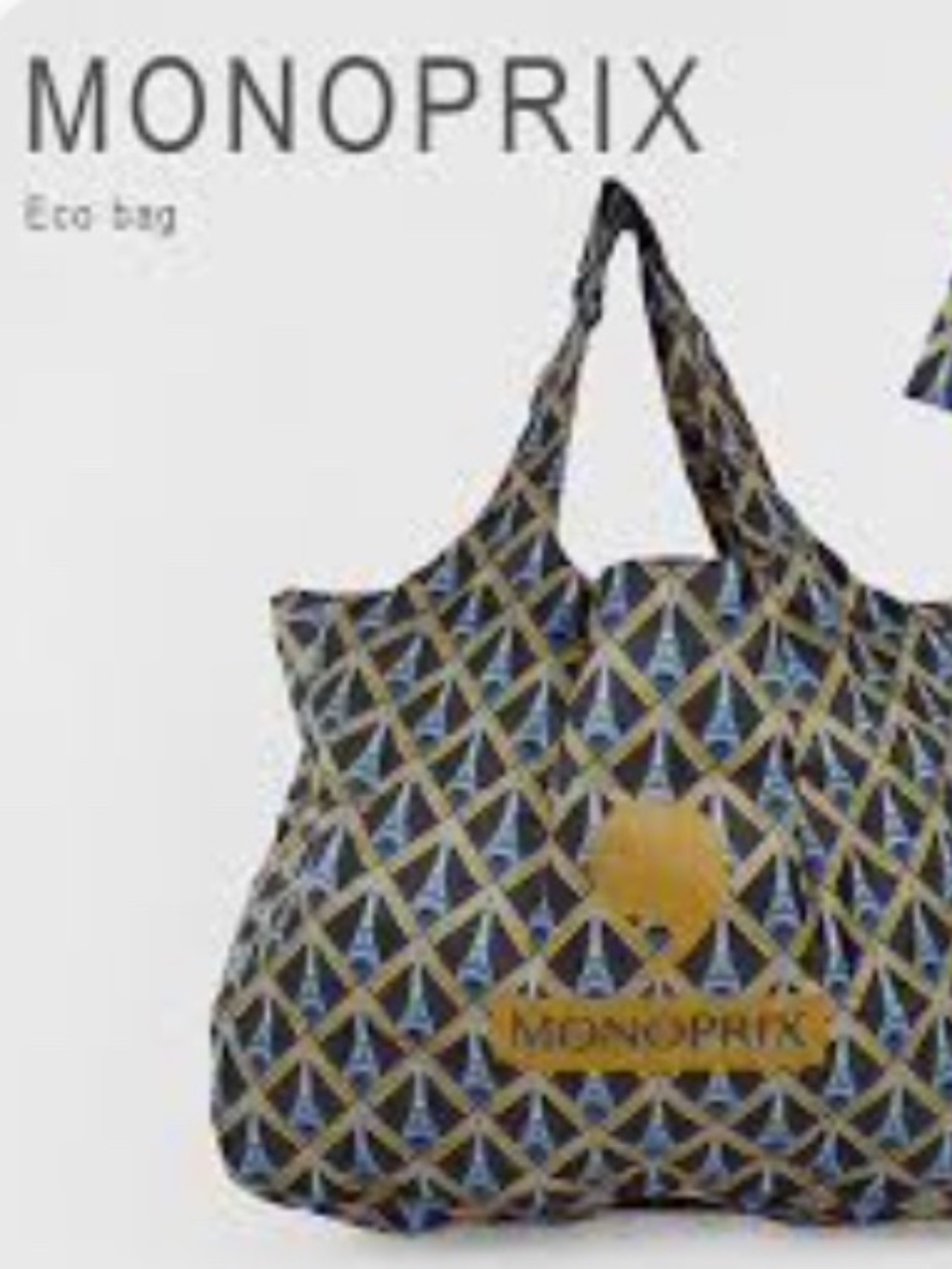 New Monoprix Paris Reusable Folding Nylon Shopping Bag - "Eiffel Tower"